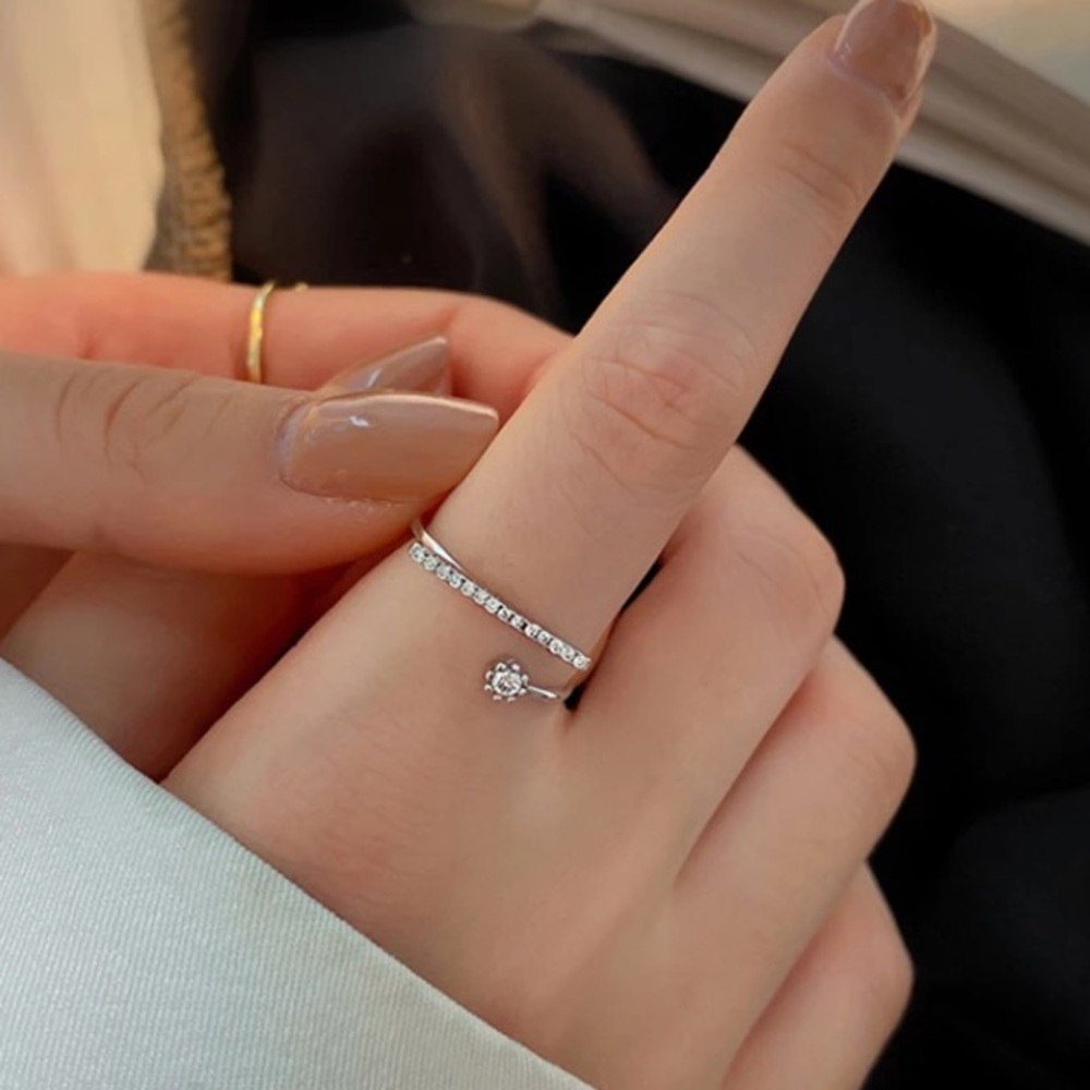 925 Sterling Silver Zircon Diamond Adjustable Ring